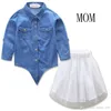 Família combinando roupas mamãe e filha vestido mãe me denim blusa branco tutu saias 2pcs sets