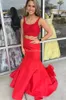 Moderne sexy rouge élégant en dentelle élégante en deux pièces robes de bal sirène dos sans balay
