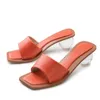 Tofflor 35-43 Storlek CLEAR CRYSTAL Round Ball Heels Kvinnor Sommarstrand Peep Toe Slides Skor Kvinna Flip Flops Sandals1