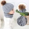 Baby barn stickad hatt halsduk barn vinter varm pompom päls kepsar mössa söta pojkar flickor pom pom hattar ring halsdukar kostym