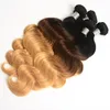 Malaysian Human Hair B/4/27 Ombre Three Tones Bundles With 4X4 Lace Closure 4Pieces/lot 10-28 Inch