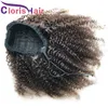 Darkest Brown Human Human Cabelalho Cordilheira Afro Kinky Curly Clip em extensões para mulheres negras # 2 rabo de cavalo virgem peruano virgem com clipes em