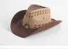 Alta Qualidade Faux Leather Cowboy Hat Homens Aba larga Retro Vintage Summer Cowgirl Sombrero Hombre Caps Bordados chapéus de sol