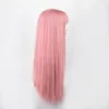 Pruik met pony synthetisch recht haar 24 inch lange hittebestendige roze pruik voor vrouwen