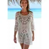 2019 New Beach Cover Up Crochet White Swimwear Dress Bathing Suit Sexy Hollow Out Backless Cover Ups Beach Wears Summer Dress