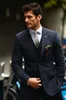 Navy Blue Stripe Groom Tuxedos Notch Lapel Groomsman Wedding 3 Piece Suit Moda Mężczyźni Business Prom Jacket Blazer (Kurtka + spodnie + krawat + kamizelka) 489