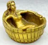 Antik Kina Brass Handgjorda Naken Skönhet Ashtray Staty