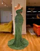 2020 Glitter Mermaid Suknie Wieczorowe Cekiny Koronki One Shoulder Sweep Pociąg Formalne Party Suknie Custom Made Long Prom Dress