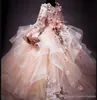 Красивые розовые платья конкурса розовые платья с 3d цветочные аппликации старинные драгоценные шеи с длинным рукавом девушки девочки день рождения