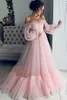 2020 New Sexy Sky Blue Pink Prom Dresses Full Tulle Pleats Poet Sleeves Open Back Party Evening Gowns Plus Size Special Occasion Dress