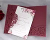 Cordialt inbjudande - Marsala Flowr Print Bröllop Inbjudningar Rose Laser Cut Inbjudningskort med RSVP för Bridal Shower Quinceanera Inbjudningar
