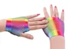 Rainbow Fishnet Fingerless Luvas Sexy Colorido Brilhante Sereia Metade-dedo Luvas Nupcial / Festa / Boate Luvas Arrastão