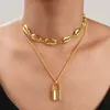 Kvinnor havsskal choker flera lager halsband för tjejer guld silver hänglås lås hänge kedjor mode bohemian smycken gåva