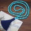 Новый уникальный природный камень Howlite Kontted Длинные кисточкой ожерелье Синий бисер Мала кисточки ожерелье Женщины Йога ожерелье