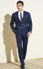 Groom Tuxedo Blue Men Classic Garnitury Notched Lapel Man Blazer 2piece Kurtka Płaszcz Spodnie Kamizelka Vintage Costume Homme Party (Kurtka + Spodnie)