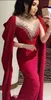 2019 Nowy Projektant Saudyjska Arabska Wysoka Neck Prom Dresses Liban Zroszony Kryształ Sexy Dark Red Mermaid Long Vestidos Formalne suknie wieczorowe