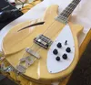 Özel RICK 4-Strings 4005 Doğal Elektrik Bas Gitar Yarı Boş Gövde Tek Bobin Tost Makinesi Üst R Köprü