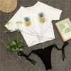 Fashion-Hot Pineapple Print Half Sleeve Swim Suits Summer Sexy Colorful Sports Swimwear Fashion Women Bathing Clothing