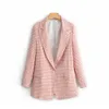 Fatos femininos blazers moda mulheres rosa xadrez blazer terno 2021 escritório senhoras elegantes colarinho entalhado colar de manga casacos meninas conjunto chique