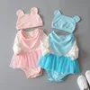 3 stks Baby Meisjes Bodysuits Pasgeboren Organische Katoen Peuter Kleding Set Infant Chiffon Outfit + Hat + Biedingen Baby Girl Ondergoed