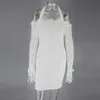 JoyFunear 2019 자수 레이스 흰색 드레스 여성 바디콘 파티 섹시한 드레스 꽃잎 소매 투명한 미니 우아한 드레스 멍청이