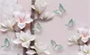 Telefone 3d Wallpaper Bela Rosa Embossed Magnolia borboleta Sala Quarto Fundo da parede Decoração Mural Wallpaper