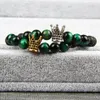 Ny design blå CZ Crown Mens Beaded armband grossist 10st / mycket naturlig färg tiger eye lava sten pärlor svart cz kron armband armband