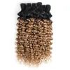 Capelli ricci brasiliani Ombre Miele Biondo Onda d'acqua Fasci di capelli Colore 1B / 27 10-24 pollici 3/4 Pezzi 100% Remy Estensioni dei capelli umani