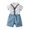 Çocuk Yaz Erkek Takım Elbise Saf Pamuk Kravat Deniz Çapa Yıldız Baskılı Iki parçalı Set Çocuk Giyim