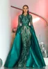 Luxury Long Sleeves Green Prom Dresses 2019 Mermaid Detachable Train Holidays Graduation Wear Evening Party Gowns Custom Made Plus Size