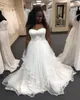 Modest Plus Size Lace Appliqued Wedding Dresses Strapless Neck Pleated Bridal Gowns A Line Court Train Tulle Vestido De Novia 407