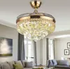 36 inç / 42 inç Modern lüks LED görünmez kristal tavan fanı lambası uzaktan kumanda ile oturma odası yatak odası katlanır fan lambası LLFA