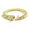 Hip Hop Bracelet Plein Strass Cubain Tennis Danse Rap Hommes Mode Or Et Argent Bijoux largeur 12mm