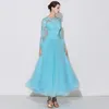 2019New Blau Rosa Spitze Langarm Ballroom Dance Wettbewerb Kleid Frauen Walzer Kleid Standard Modern Dance Performance Kostüme