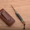 Coltello pieghevole da collezione Damasco Lama in acciaio di Damasco Coltelli da tasca con manico in rame + ebano con fodero in pelle