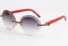 Designer Uomo Donna Occhiali da sole di lusso Diamond Rimless Grandi occhiali quadrati 3524012 Red Plank Occhiali da sole rotondi oversize Occhiali fantasiosi Unisex Hot