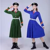 Armia Chiny Wydajność Kostium Zielony I Błękitny Mundur Wojskowy Kobiety Solider Odzież Fotografia Army Chorus Stage Nosić