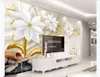 カスタマイズされた3Dシルク写真の壁紙壁紙HD 3D高級ゴールデンジュエルの花エンボステレビの背景壁絵画装飾