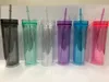 BIG SALE! 16oz Acrylic Tumbler Plastic Transparent Cups Acrylic Drinking Bottles Double Wall Straight Mugs with Lid and Straw Multi ColorA11