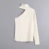 Vintage Sexy asymétrique col haut tricoté pull femmes 2019 mode une épaule à manches longues extensible mince pulls Chic hauts