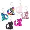 12st Cat Keychains Färgglada Sequins Glitter Key Holder Nyckelring Kedja för bilnyckel Mobiltelefon Tygväska Handväska Charms