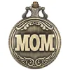 Vintage Antiguidade 3D MOM Design Relógio de Bolso Bronze Quartzo Feminino Relógio Analógico Colar Corrente Aniversário Presente do Dia