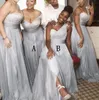 Silver Arabic A Line Bridesmaid Dresses Long 2020 Sexy One Shoulder Glitter Sequins Floor Length Maid Of Honor Dress Plus Size AL2789