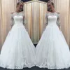 2019 robe de mariée blanche vintage une ligne épaules dénudées avec dentelle appliques manches longues pays jardin robe de mariée sur mesure, plus la taille