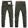 Heren Jeans Mannen Slanke Elastische rechte ladingbroek Multi-Pockets Broek Overalls Joggers Zwart Khaik Olive Green Homme1