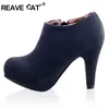 REAVE CAT Duży rozmiar 32-45 Faux Suede Kobiety Kostki Buty Jesień Wiosna Buty 10 CM Peel Zipper Czarny morelowy Niebieski Projektant QL4259