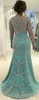 Sky Blue 2020 Evening Dresses Long Sleeves Lace Applique Beaded Jewel Neck Illusion Sheer Sweep Train Chiffon Custom Made Prom Party Gowns