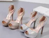 Vendita calda- Glitter oro strass peep toe tacchi alti scarpe da sposa scarpe da donna stiliste