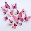 Koelkast Magneetjes 3D Dubbellaags Decoratieve Butterfly voor Slaapkamer Feest Gordijn Fake Fake Flower Craft Decor PVC Butterflies 12pcs / lot