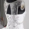 2022 Cristalli di lusso Abiti da ballo con perline Abiti da sposa Strass Lace-up Back Abito da sposa bianco Sheer Neck Abiti da sposa Immagine reale